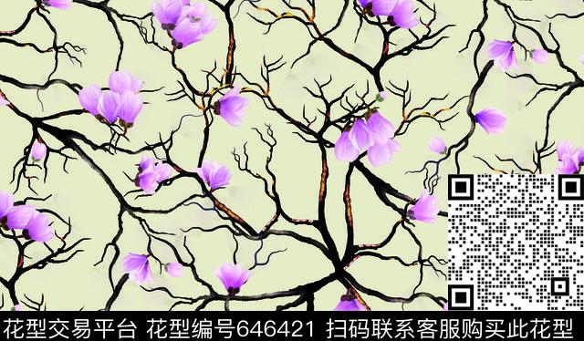 小碎花花鸟集花朵数码印花华亿平台下载（图片编号: 646421） - 瓦栏（Walan）