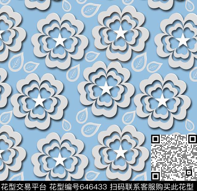 几何花卉花卉简洁传统印花华亿平台下载（图片编号: 646433） - 瓦栏（Walan）