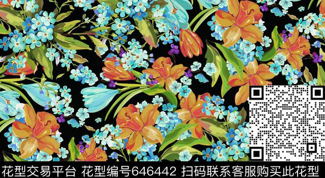 花鸟集大花兰花传统印花华亿平台下载（图片编号: 646442） - 瓦栏（Walan）