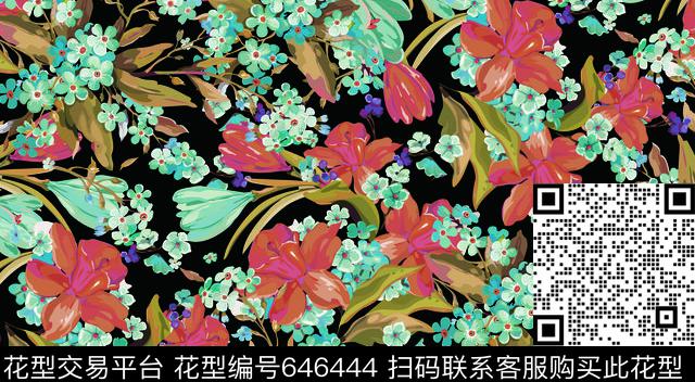 花鸟集大花兰花传统印花华亿平台下载（图片编号: 646444） - 瓦栏（Walan）