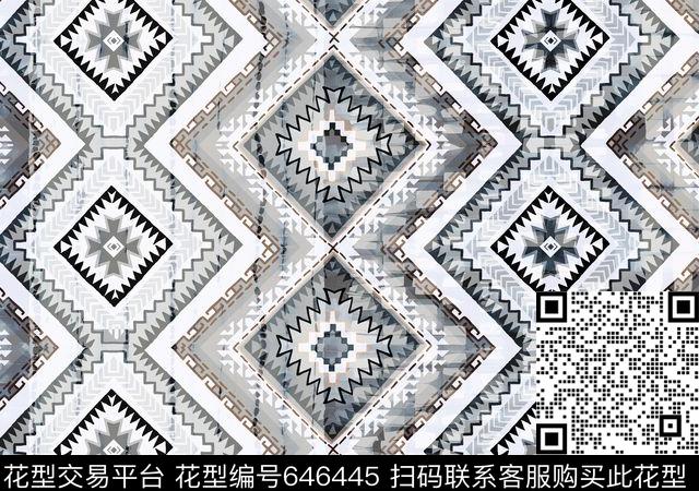 波西米亚菱形格肌理数码印花华亿平台下载（图片编号: 646445） - 瓦栏（Walan）