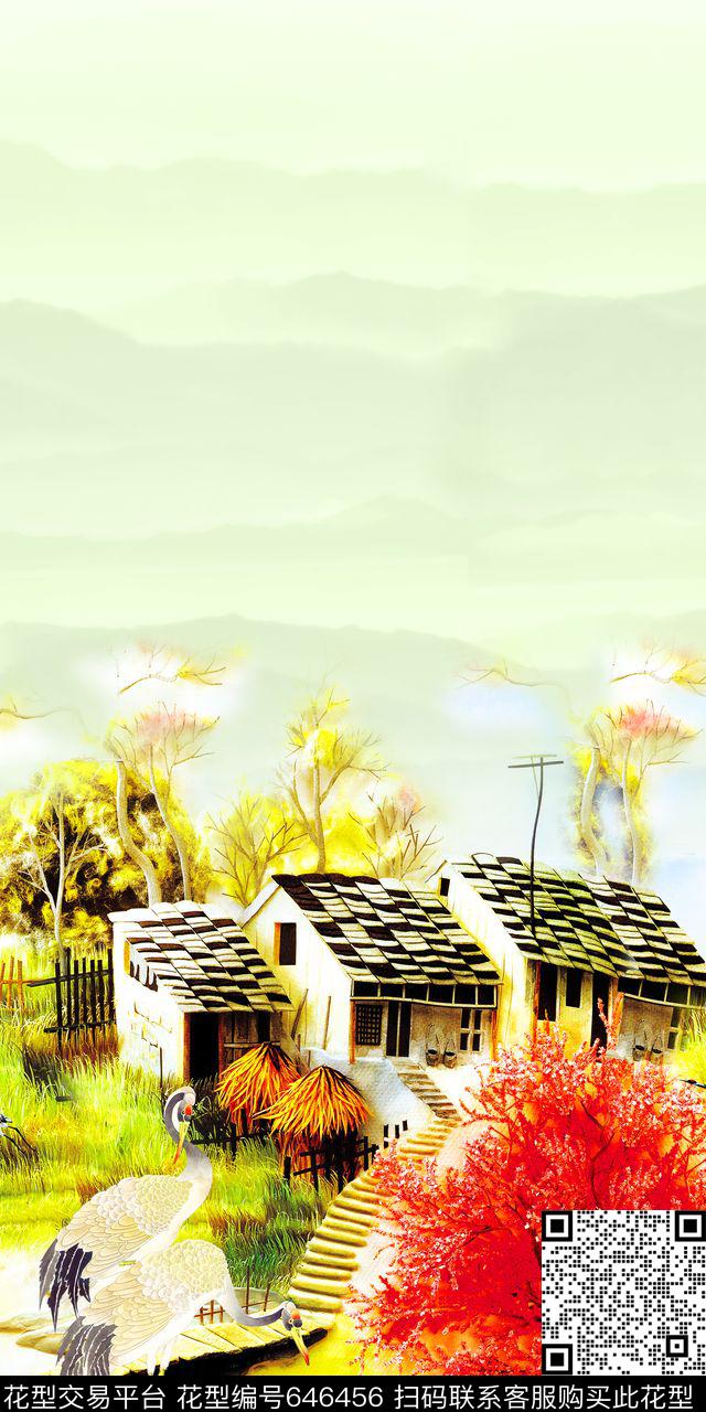 定位手绘风景数码印花华亿平台下载（图片编号: 646456） - 瓦栏（Walan）