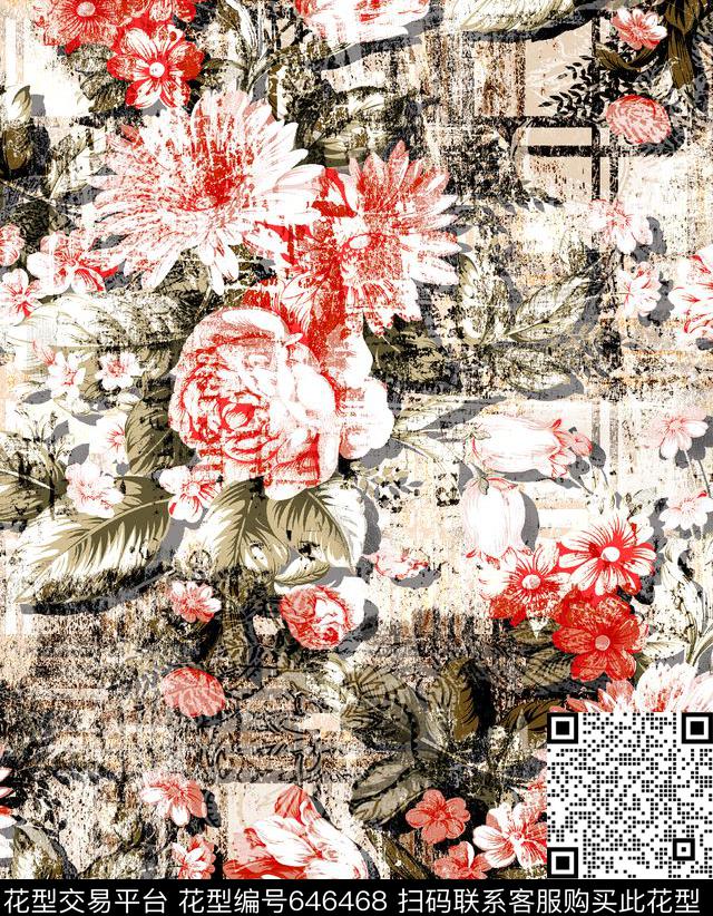 花朵数码印花华亿平台下载（图片编号: 646468） - 瓦栏（Walan）