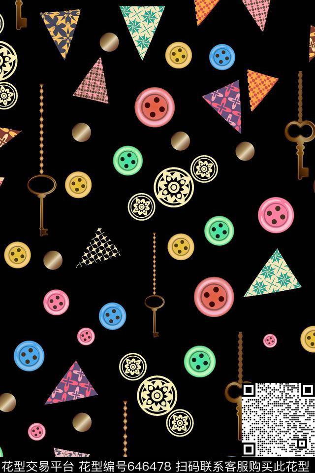 钥匙趣味纽扣传统印花华亿平台下载（图片编号: 646478） - 瓦栏（Walan）