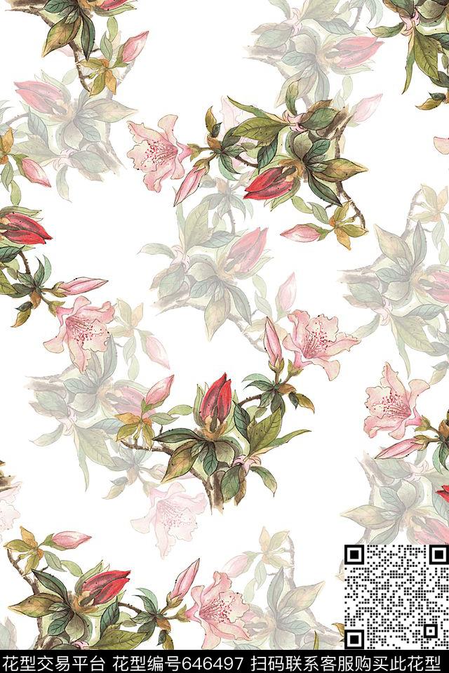 时尚抽象手绘中国风印花时尚潮流大牌旗袍印花抽象柔和复古花卉印花数码印花华亿平台下载（图片编号: 646497） - 瓦栏（Walan）