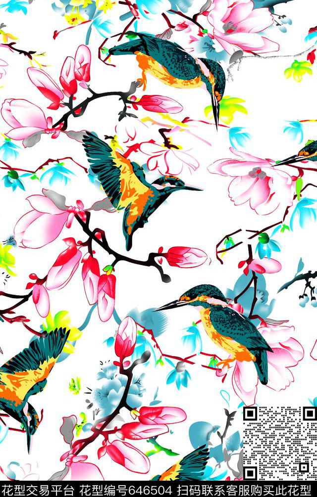 大牌时尚花鸟传统印花华亿平台下载（图片编号: 646504） - 瓦栏（Walan）