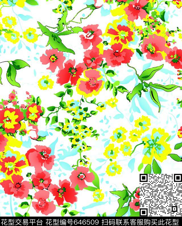 少女衣裙系列花卉时尚传统印花华亿平台下载（图片编号: 646509） - 瓦栏（Walan）