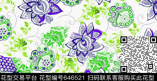 时尚流行花朵传统印花华亿平台下载（图片编号: 646521） - 瓦栏（Walan）