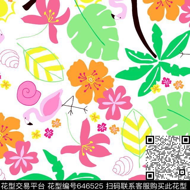 流行花卉热带火热鸟传统印花华亿平台下载（图片编号: 646525） - 瓦栏（Walan）