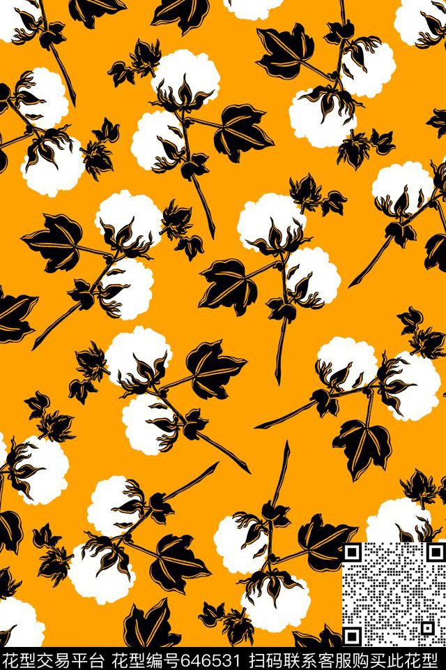 手绘线条花卉轮廓传统印花华亿平台下载（图片编号: 646531） - 瓦栏（Walan）