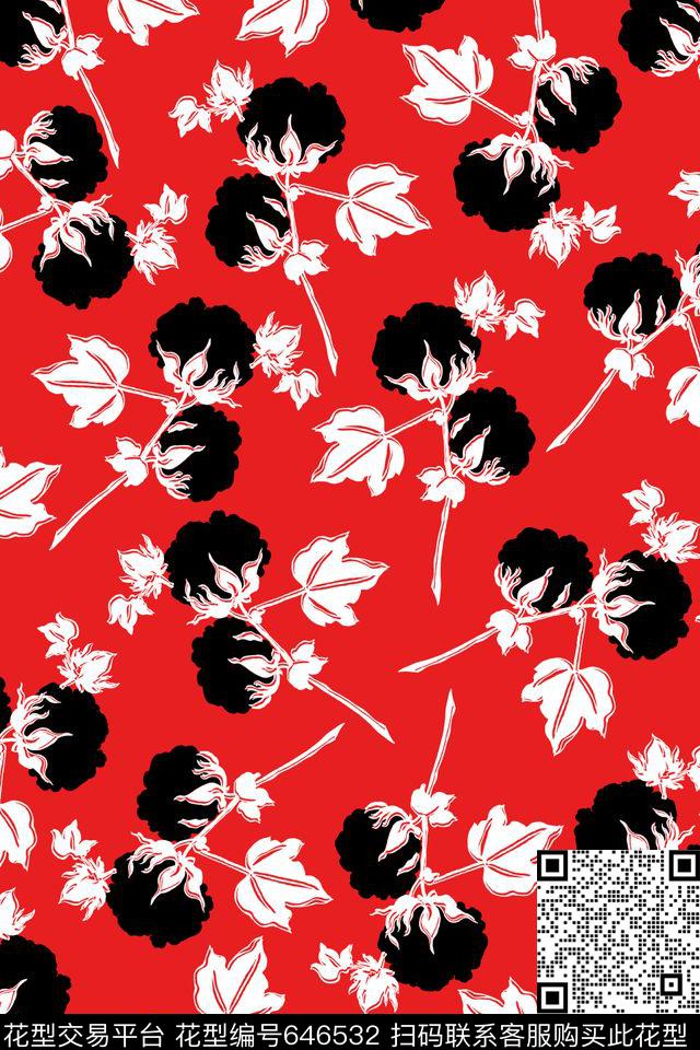 手绘线条花卉轮廓传统印花华亿平台下载（图片编号: 646532） - 瓦栏（Walan）