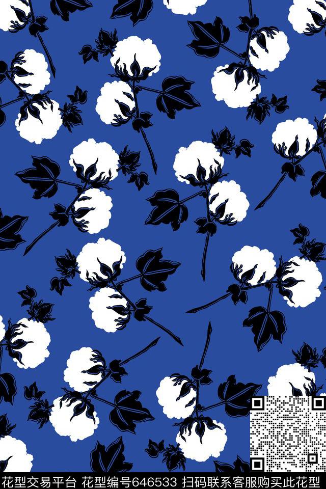 手绘线条花卉轮廓传统印花华亿平台下载（图片编号: 646533） - 瓦栏（Walan）