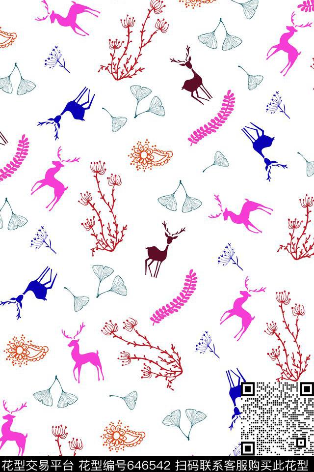鹿珊瑚蒲公英传统印花华亿平台下载（图片编号: 646542） - 瓦栏（Walan）