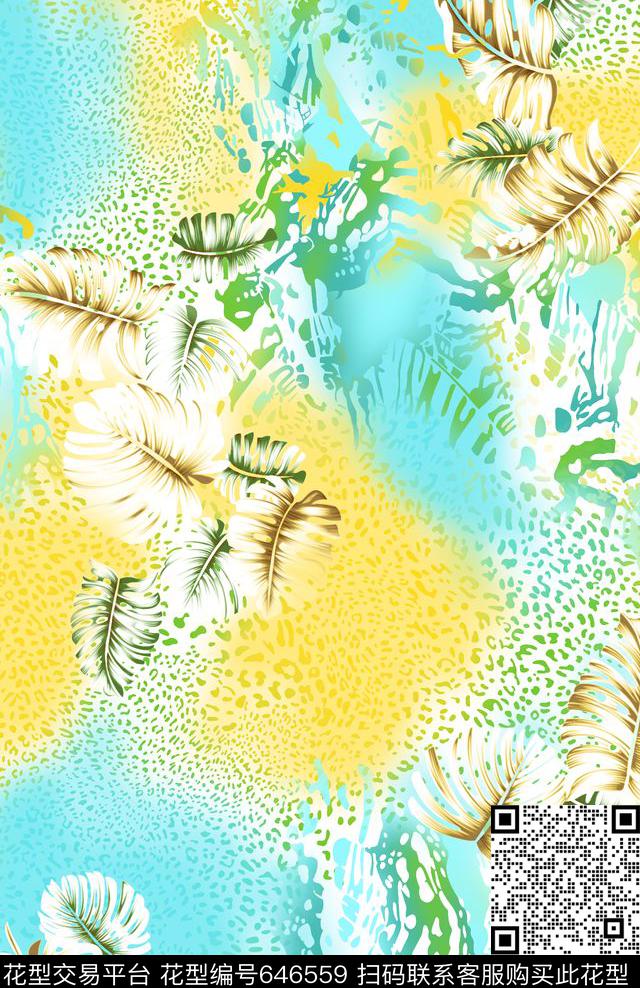 少女衣裙系列渐变叶子传统印花华亿平台下载（图片编号: 646559） - 瓦栏（Walan）