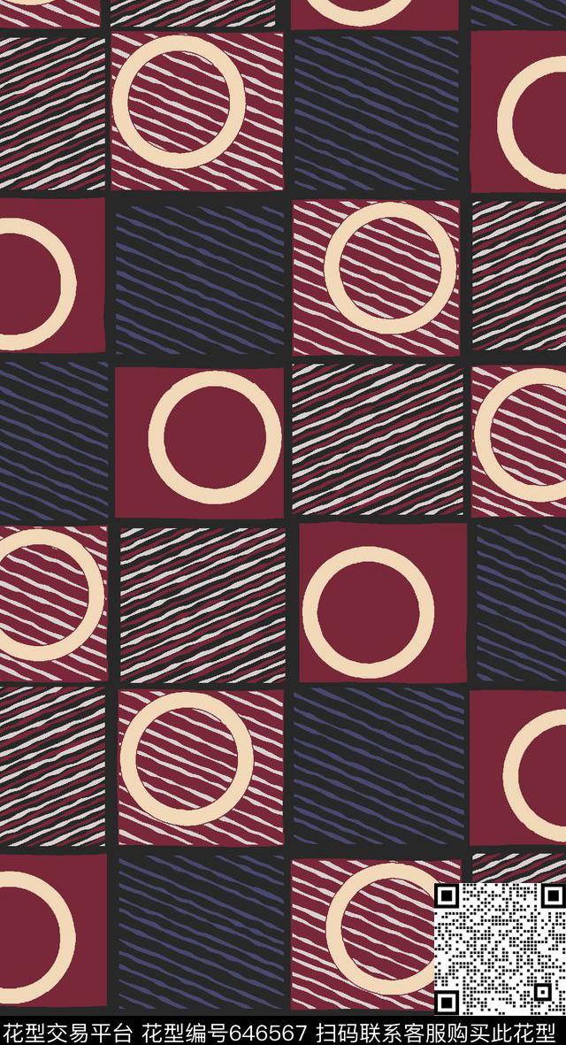 流行大牌小方块传统印花华亿平台下载（图片编号: 646567） - 瓦栏（Walan）