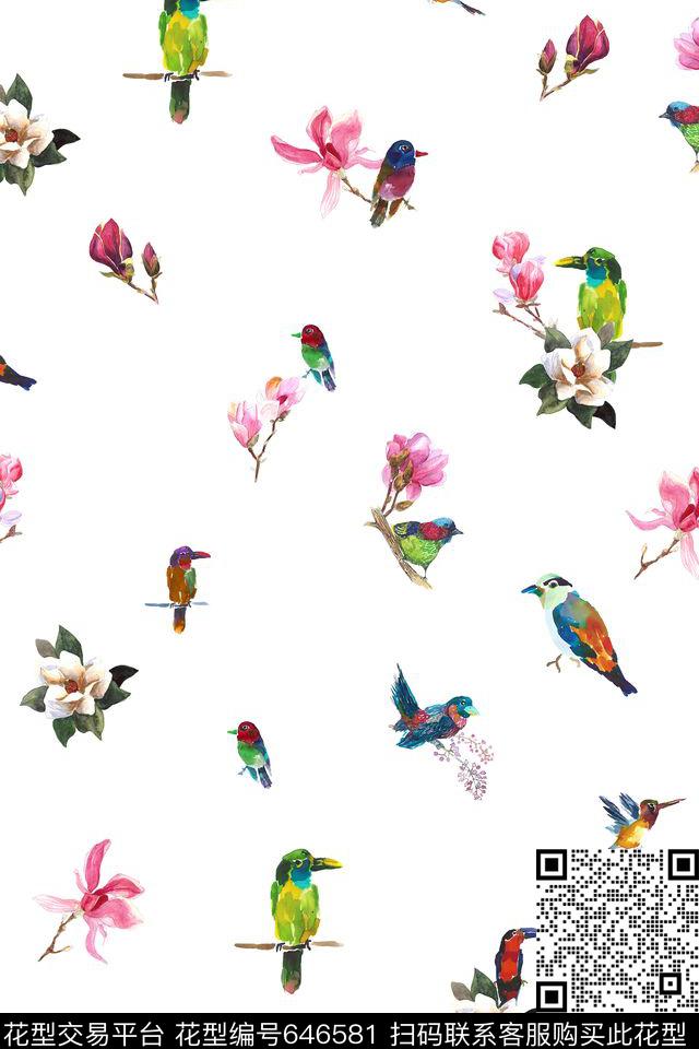 小碎花花朵花鸟数码印花华亿平台下载（图片编号: 646581） - 瓦栏（Walan）