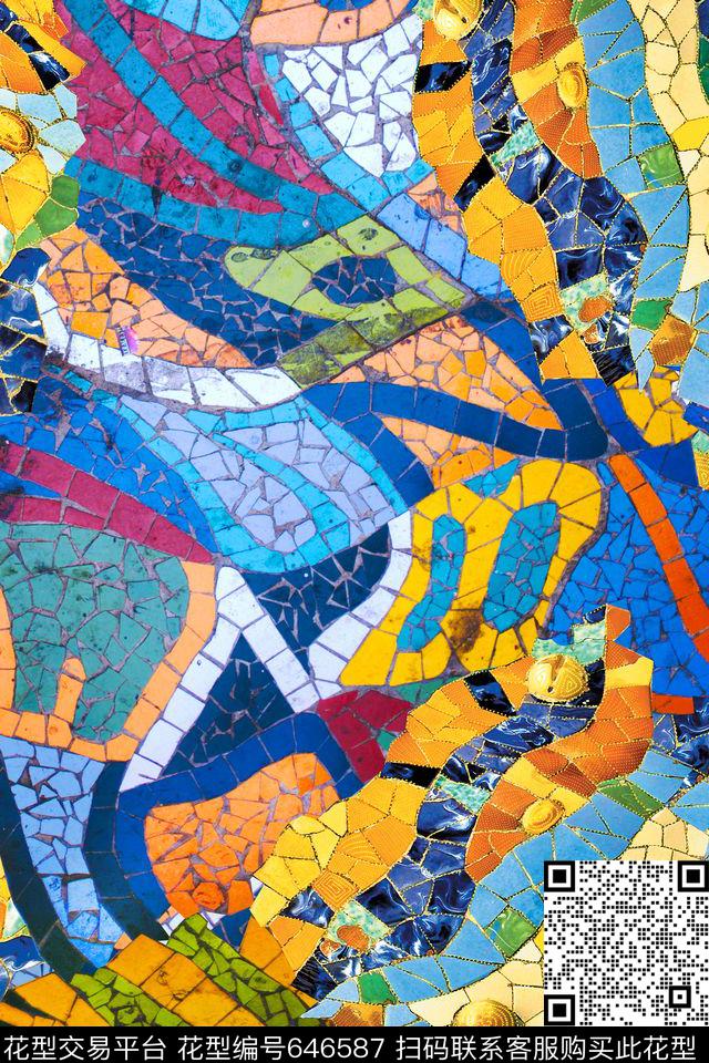 几何瓷砖色块拼接数码印花华亿平台下载（图片编号: 646587） - 瓦栏（Walan）