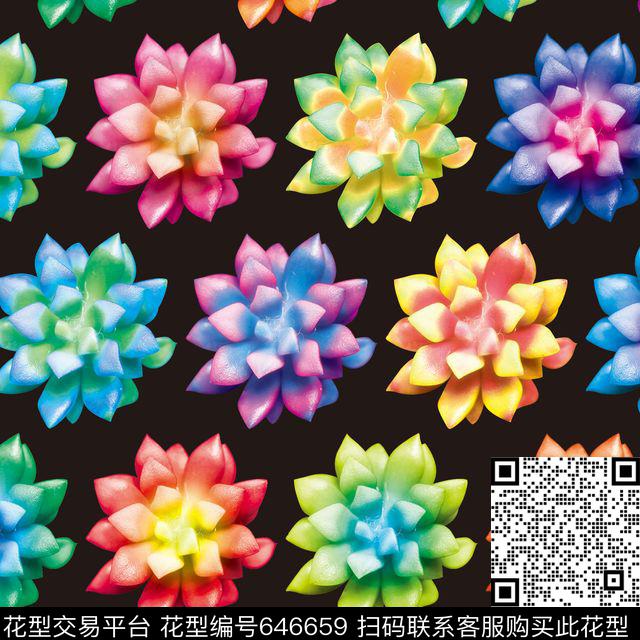 创意抽象拼接数码印花多肉植物数码印花华亿平台下载（图片编号: 646659） - 瓦栏（Walan）