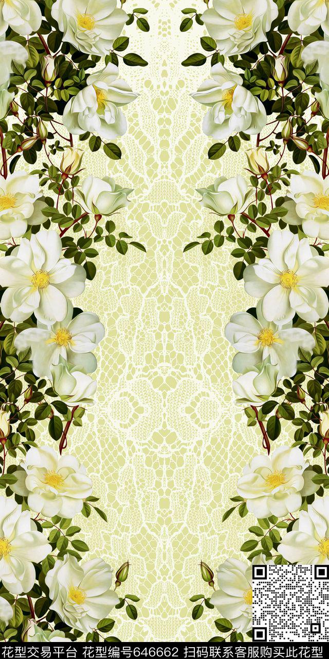 蕾丝白花定位大牌数码印花华亿平台下载（图片编号: 646662） - 瓦栏（Walan）