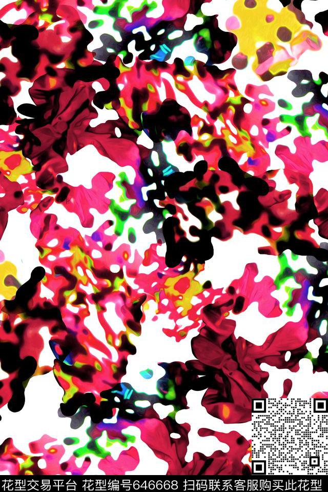 时尚大牌大牌抽象数码印花华亿平台下载（图片编号: 646668） - 瓦栏（Walan）