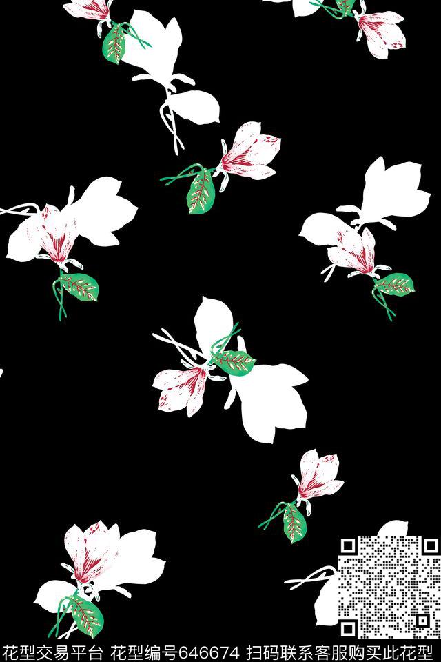 流行时尚玉兰花花卉传统印花华亿平台下载（图片编号: 646674） - 瓦栏（Walan）