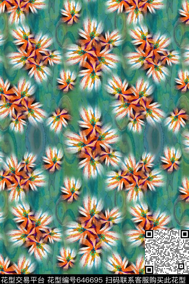 抽象花卉抽象风格热带海滨度假数码印花华亿平台下载（图片编号: 646695） - 瓦栏（Walan）