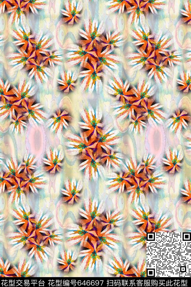 抽象花卉抽象风格热带海滨度假数码印花华亿平台下载（图片编号: 646697） - 瓦栏（Walan）