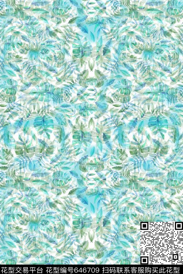 棕榈叶热带海滨度假热带植物数码印花华亿平台下载（图片编号: 646709） - 瓦栏（Walan）