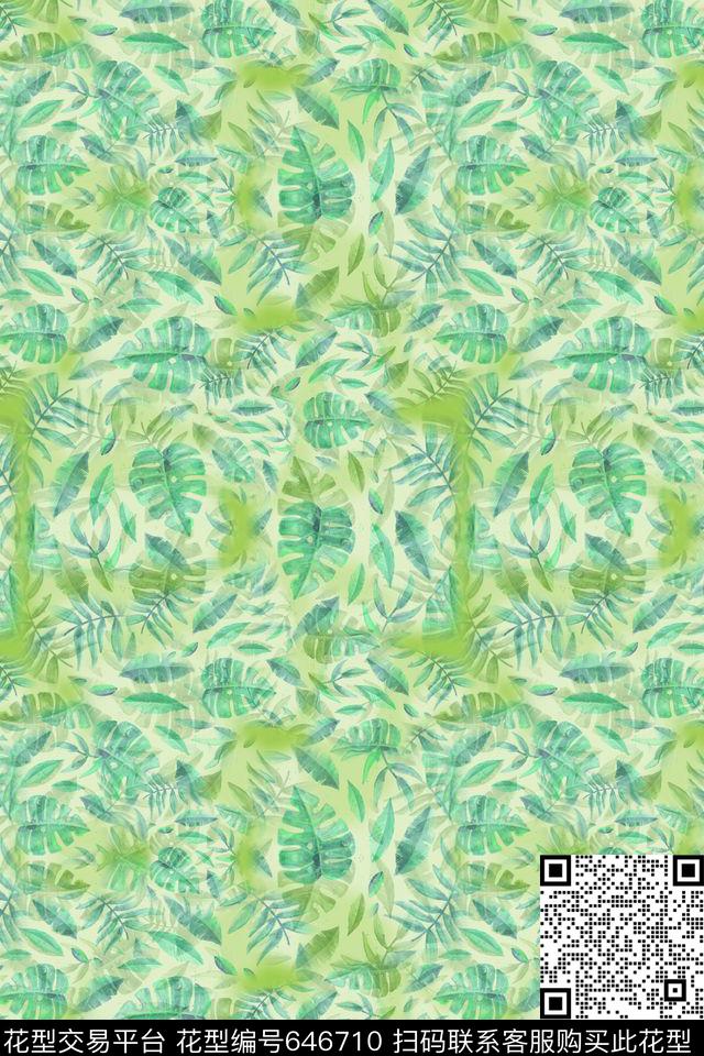 棕榈叶热带海滨度假热带植物数码印花华亿平台下载（图片编号: 646710） - 瓦栏（Walan）