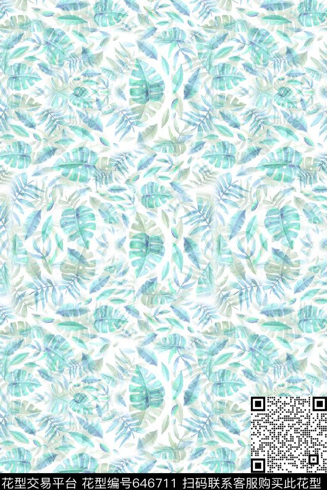 棕榈叶热带海滨度假热带植物数码印花华亿平台下载（图片编号: 646711） - 瓦栏（Walan）