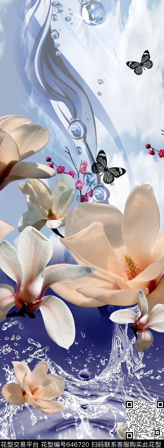 大花花朵花卉数码印花华亿平台下载（图片编号: 646720） - 瓦栏（Walan）