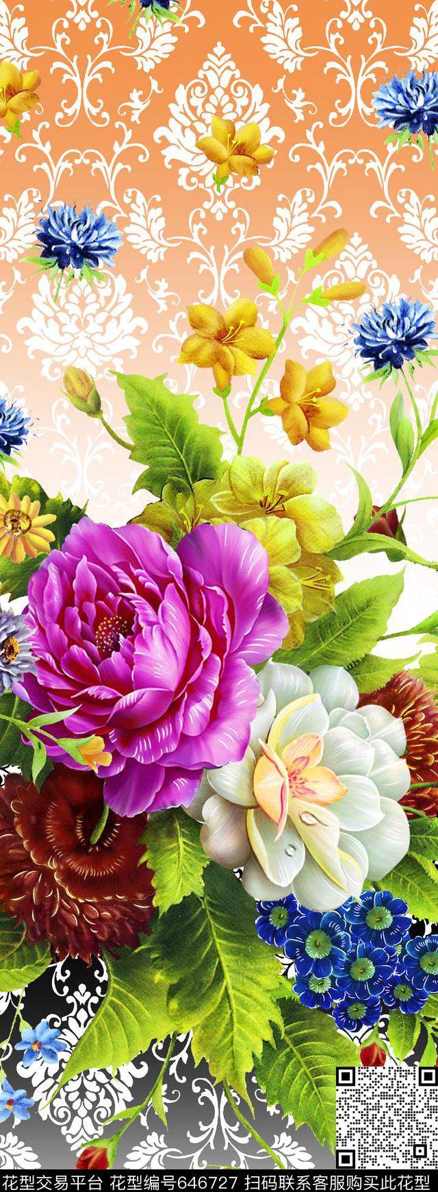 大花花朵花卉数码印花华亿平台下载（图片编号: 646727） - 瓦栏（Walan）