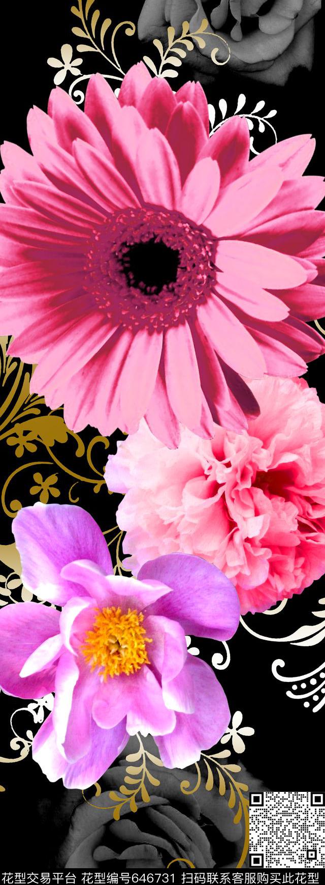 大花花朵花卉数码印花华亿平台下载（图片编号: 646731） - 瓦栏（Walan）