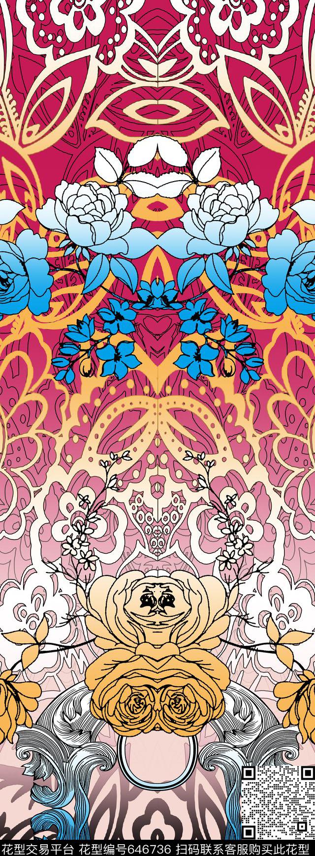 大花花朵花卉传统印花华亿平台下载（图片编号: 646736） - 瓦栏（Walan）