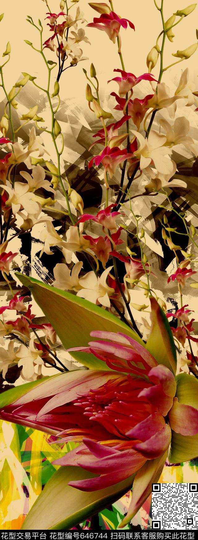 大花花朵花卉数码印花华亿平台下载（图片编号: 646744） - 瓦栏（Walan）