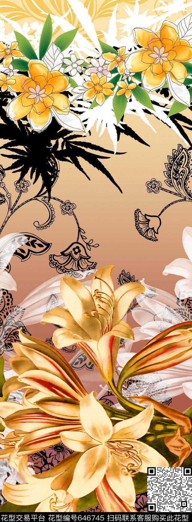 大花花朵花卉数码印花华亿平台下载（图片编号: 646745） - 瓦栏（Walan）