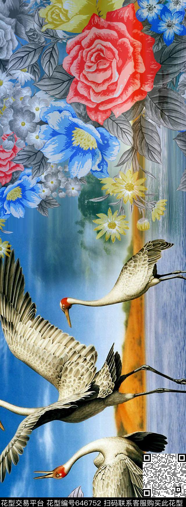 大花花朵花卉数码印花华亿平台下载（图片编号: 646752） - 瓦栏（Walan）