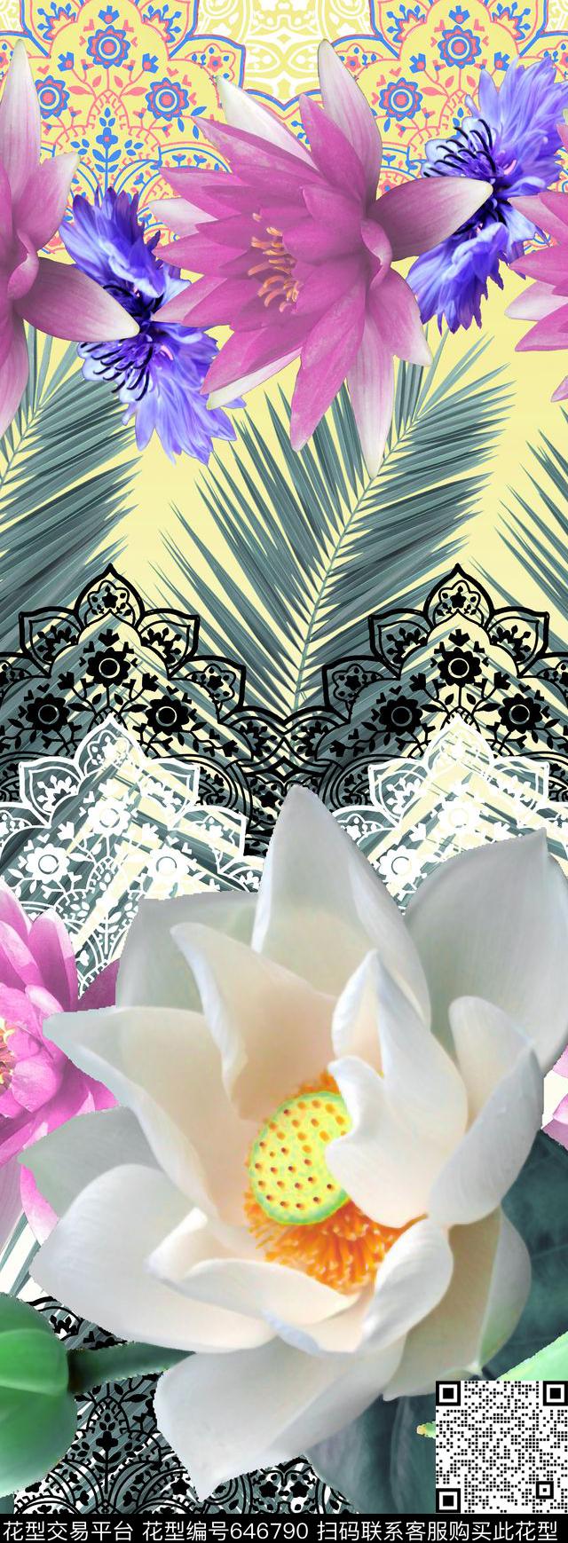 大花花朵花卉数码印花华亿平台下载（图片编号: 646790） - 瓦栏（Walan）