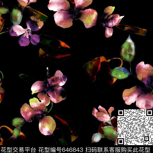 叶子花卉抽象数码印花华亿平台下载（图片编号: 646843） - 瓦栏（Walan）