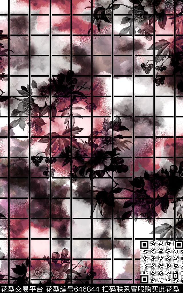 抽象水墨格子数码印花华亿平台下载（图片编号: 646844） - 瓦栏（Walan）