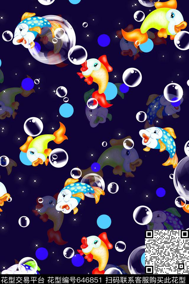 婴童卡通海豚彩色圈圈数码印花华亿平台下载（图片编号: 646851） - 瓦栏（Walan）