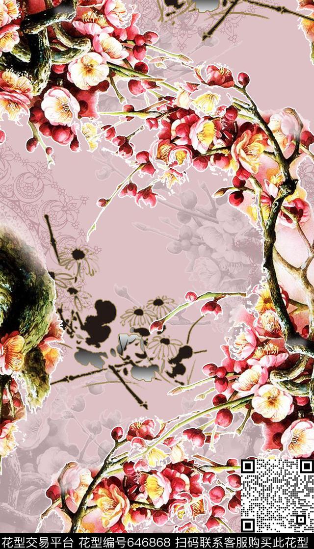 古典民族风花卉梅花数码印花华亿平台下载（图片编号: 646868） - 瓦栏（Walan）