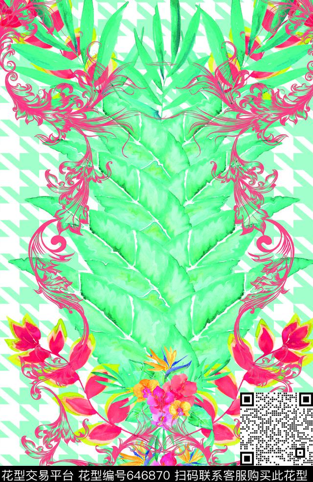 tropicalwatercolorgreen数码印花华亿平台下载（图片编号: 646870） - 瓦栏（Walan）