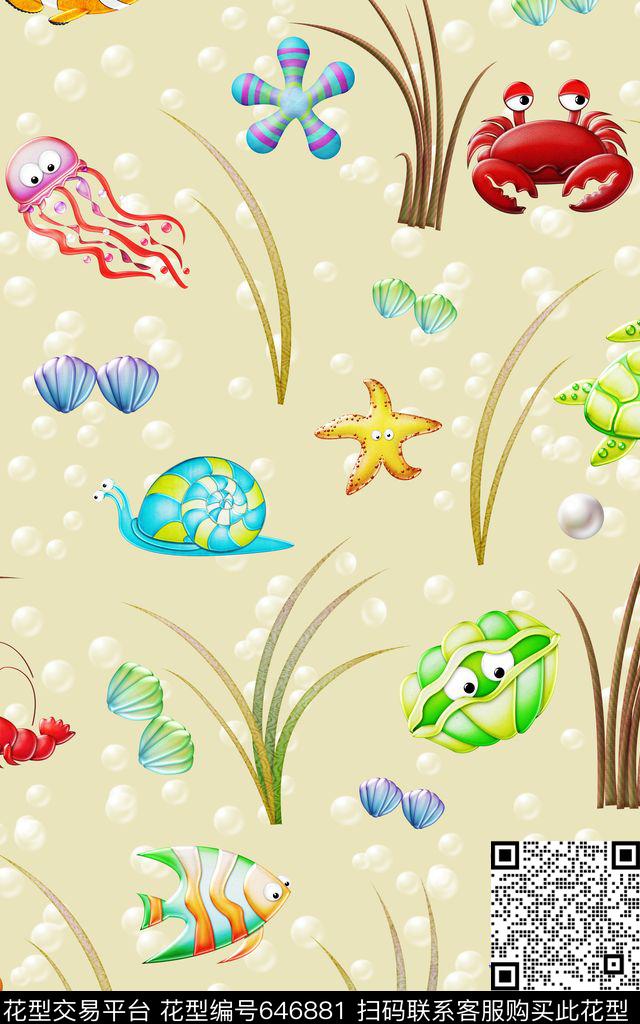 海底动物动物鱼数码印花华亿平台下载（图片编号: 646881） - 瓦栏（Walan）