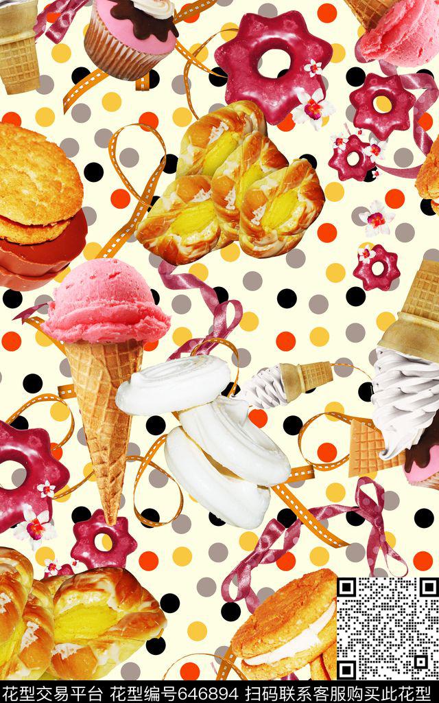 热带风甜品冰激凌数码印花华亿平台下载（图片编号: 646894） - 瓦栏（Walan）