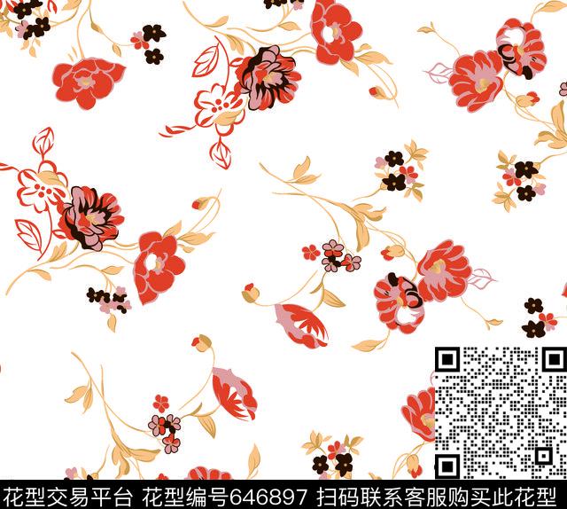花朵小碎花花卉传统印花华亿平台下载（图片编号: 646897） - 瓦栏（Walan）