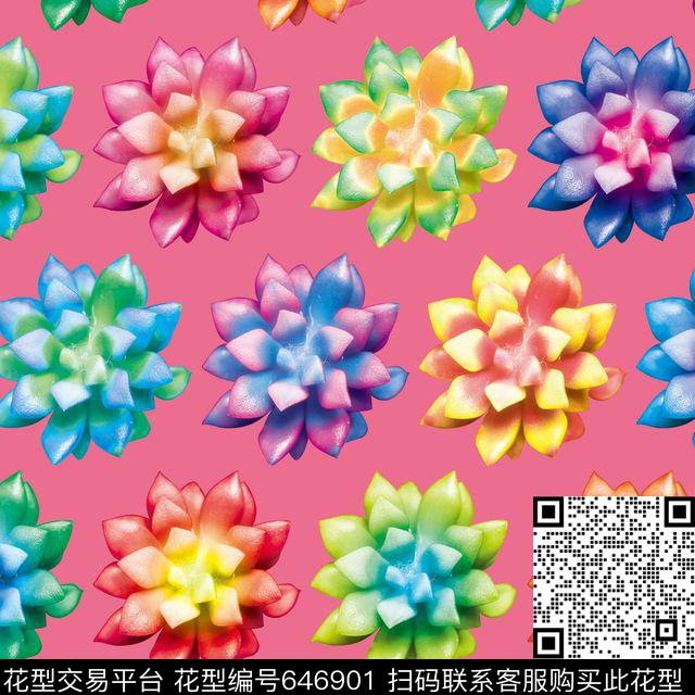 创意抽象拼接数码印花多肉植物数码印花华亿平台下载（图片编号: 646901） - 瓦栏（Walan）