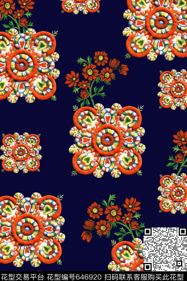 抽象手绘满版中国风刺绣最新高清数码花卉数码印花华亿平台下载（图片编号: 646920） - 瓦栏（Walan）