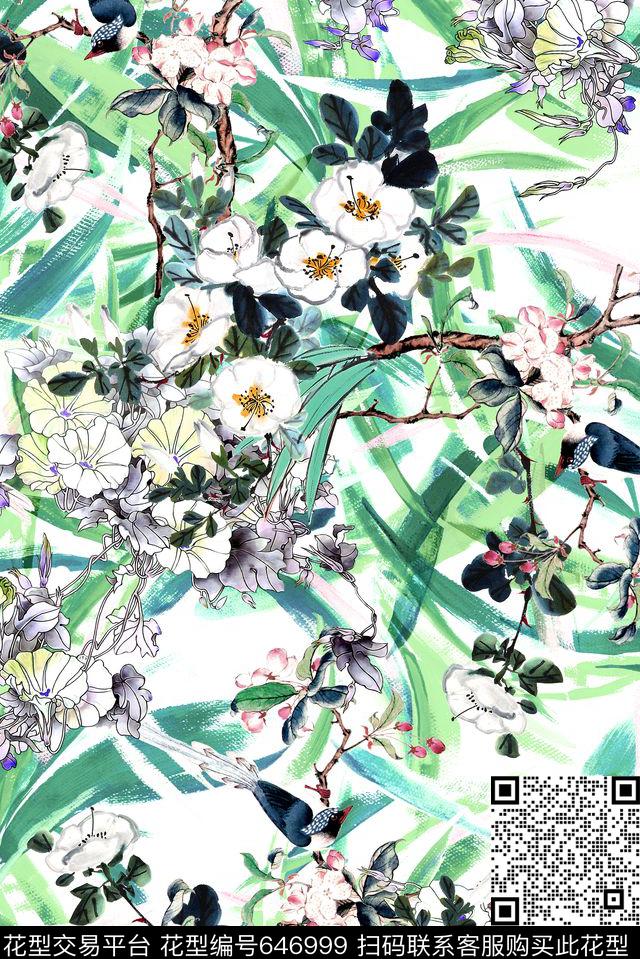 中国风满版时尚数码印花华亿平台下载（图片编号: 646999） - 瓦栏（Walan）