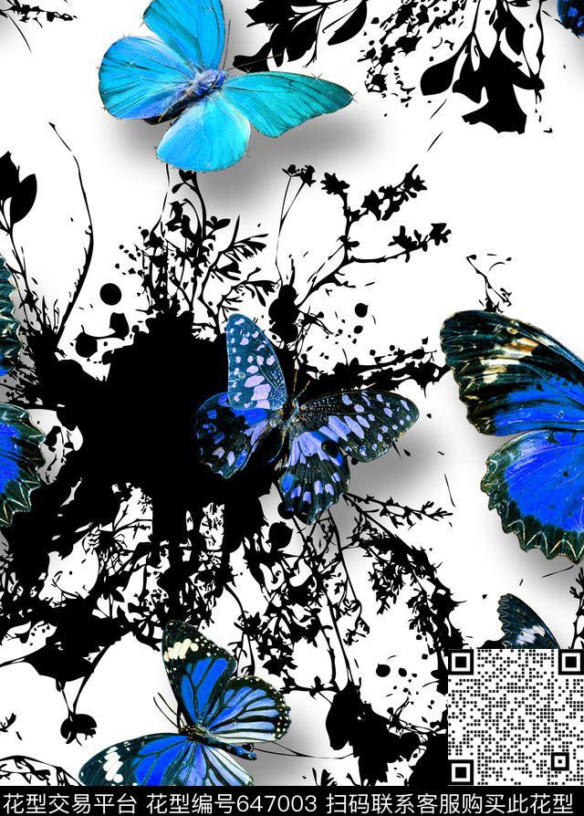 时尚蝴蝶花卉数码印花华亿平台下载（图片编号: 647003） - 瓦栏（Walan）